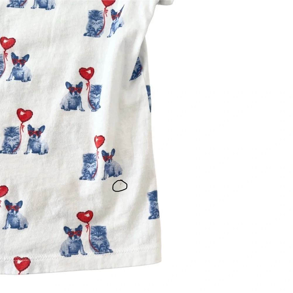 OshKosh B'gosh White and Blue Puppy & Kitten with Red Heart Print Tee | Girls 5T